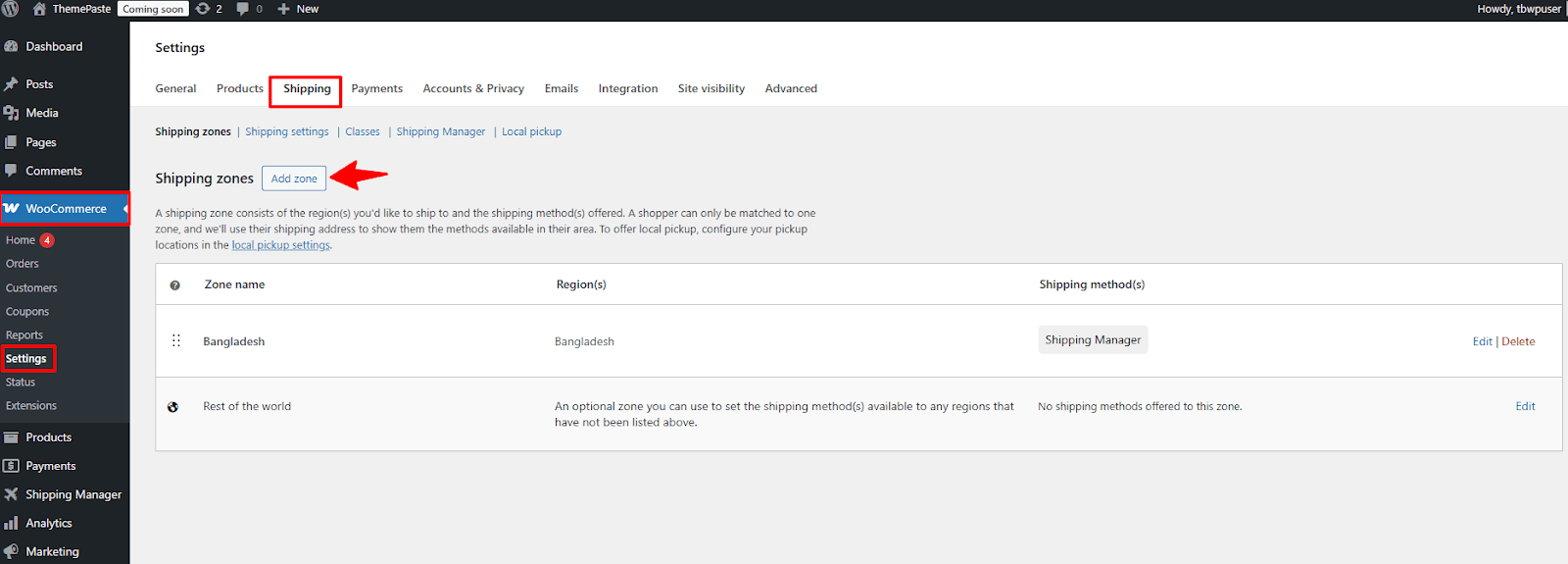 Setting up zones in WooCommerce 