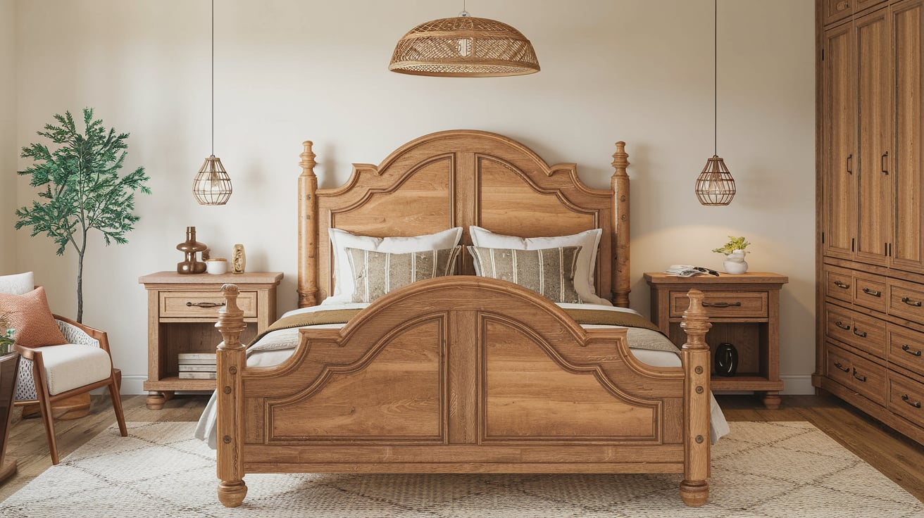 haxtar queen size bed frame-natural