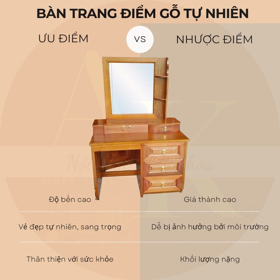 Ưu điểm và Nhược điểm của bàn trang điểm gỗ tự nhiên