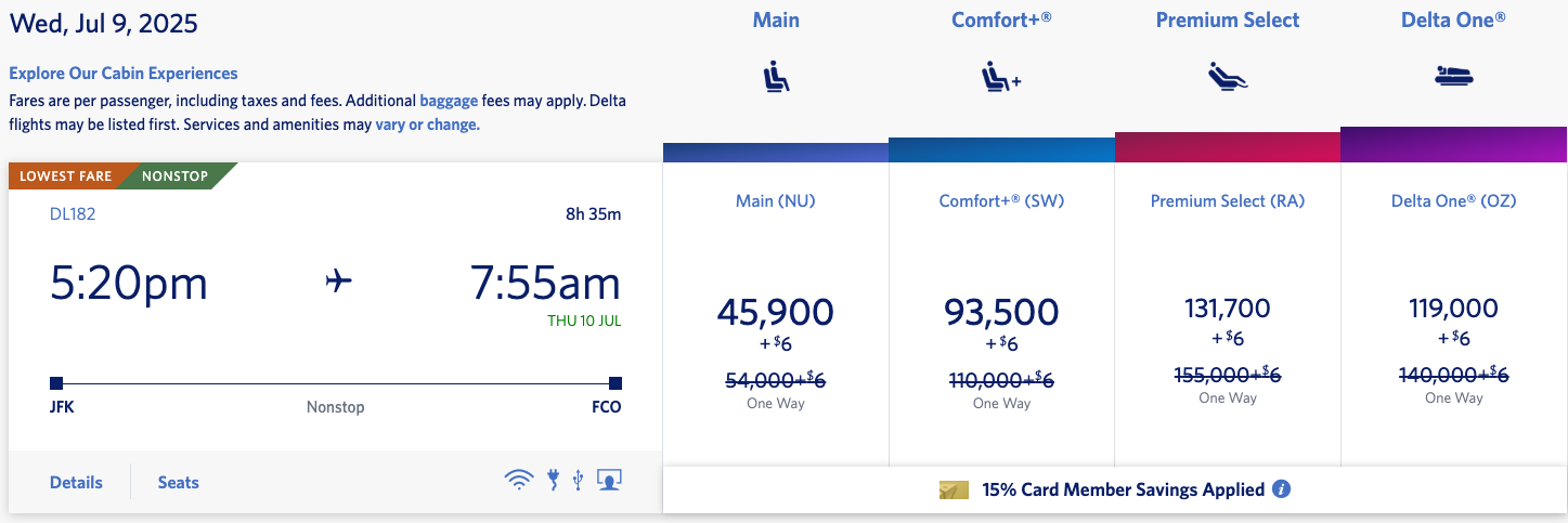 JFK to FCO on Delta