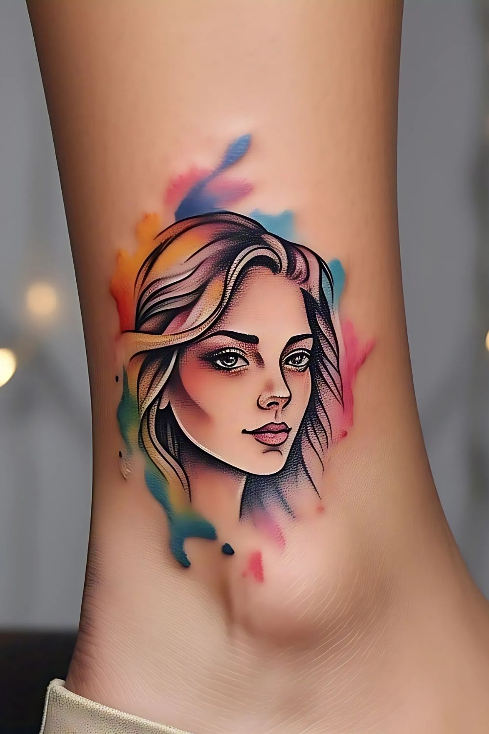 Watercolor Ankle Tattoo