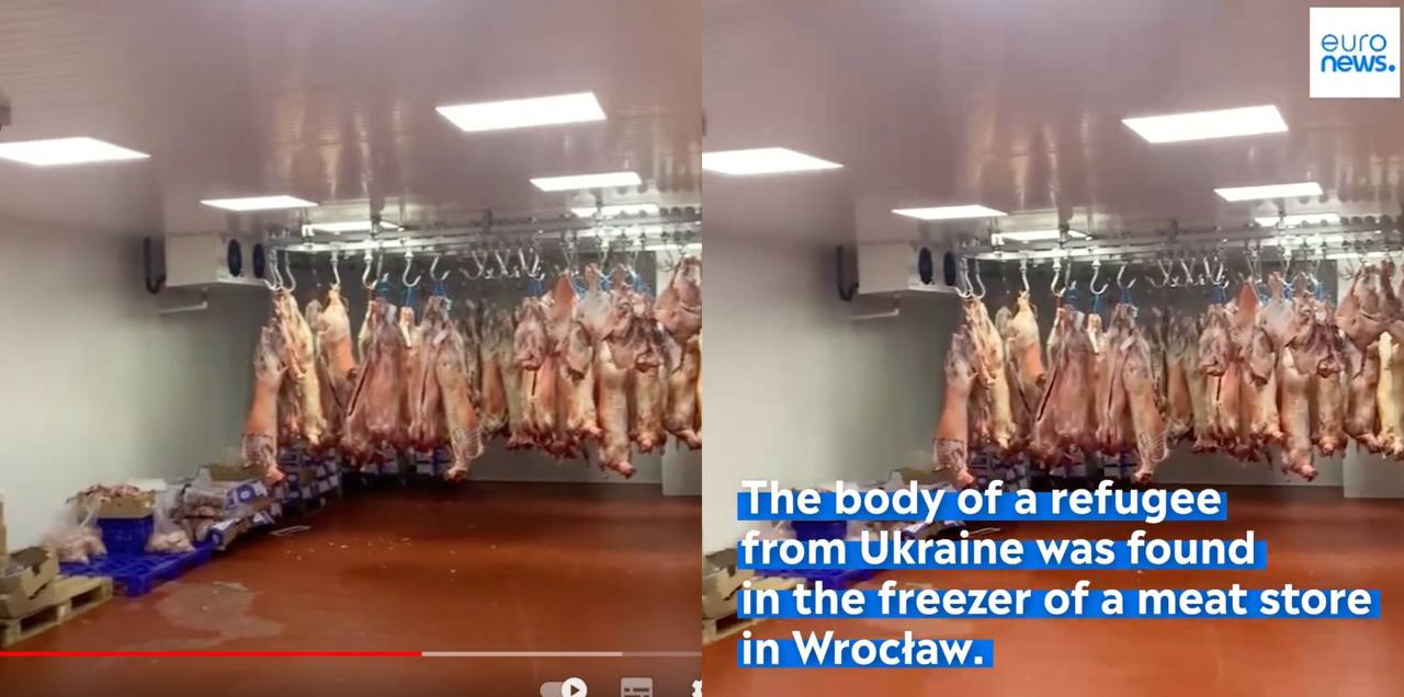 зображення до посту: Фейк. Відеосюжет EuroNews: українець замерз у холодильнику при спробі пограбувати м’ясний магазин у Польщі
