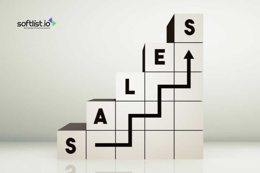 Word "SALES" in blocks with an upward arrow showing increase