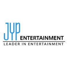 This contains an image of the jyp entertainment logo shown on a white background with blue letters that read,'leader in entertainment '