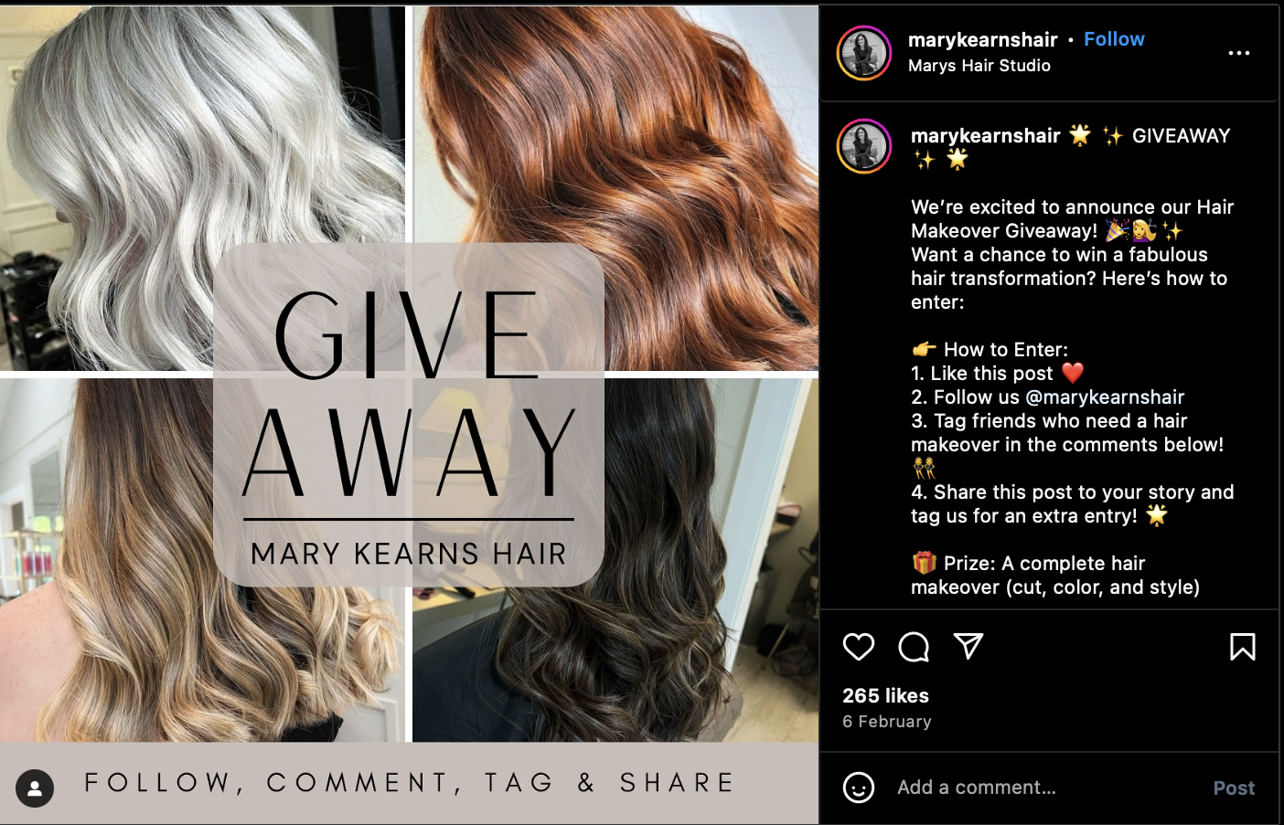 A screenshot of an Instagram giveaway example.