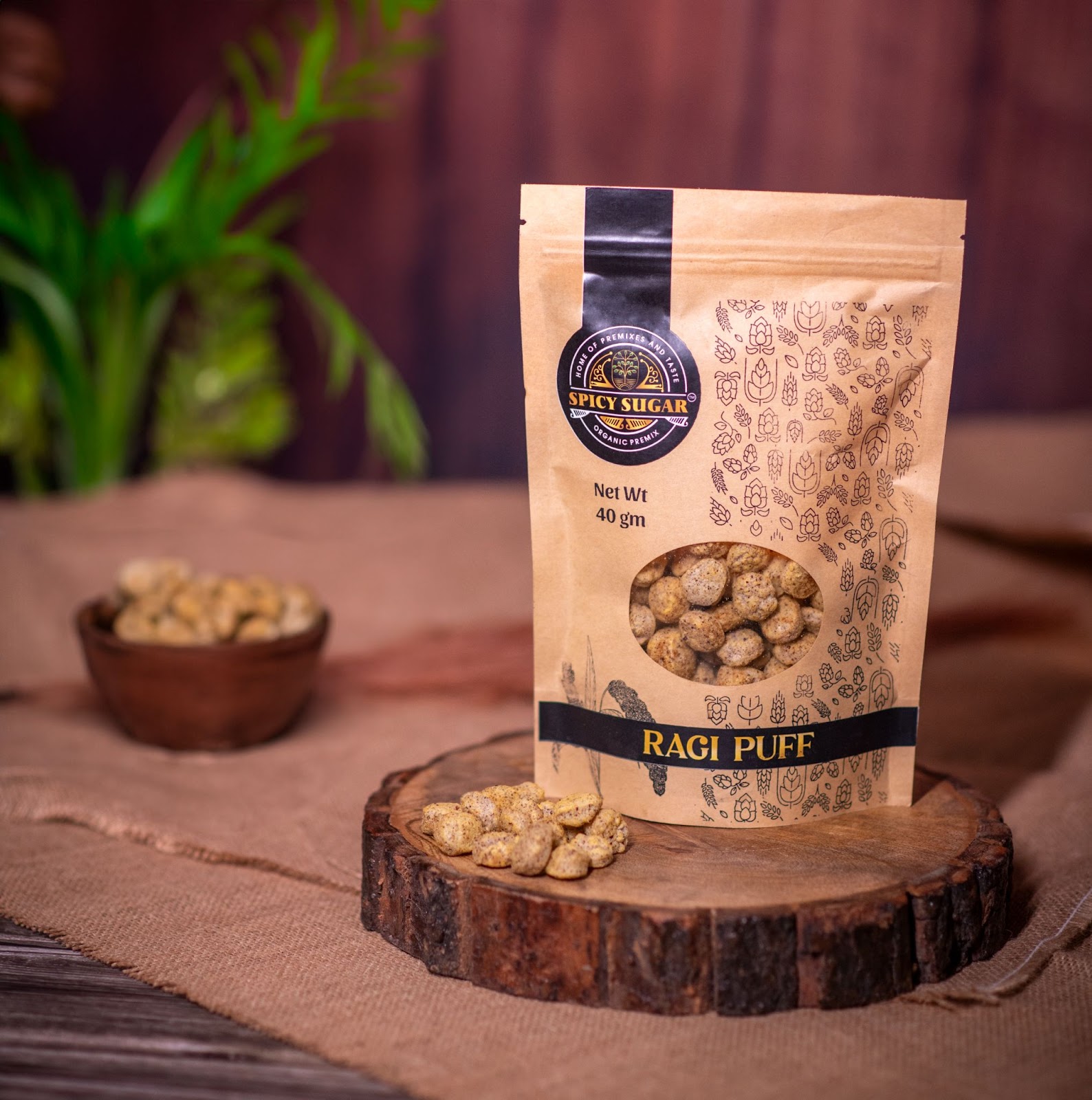 Ragi puffs, gluten free snacks, healthy by spicy sugar premix