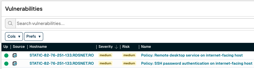 External attack surface vulnerabilities associated with hostname STATIC-82-76-251-133.RDSNET.RO