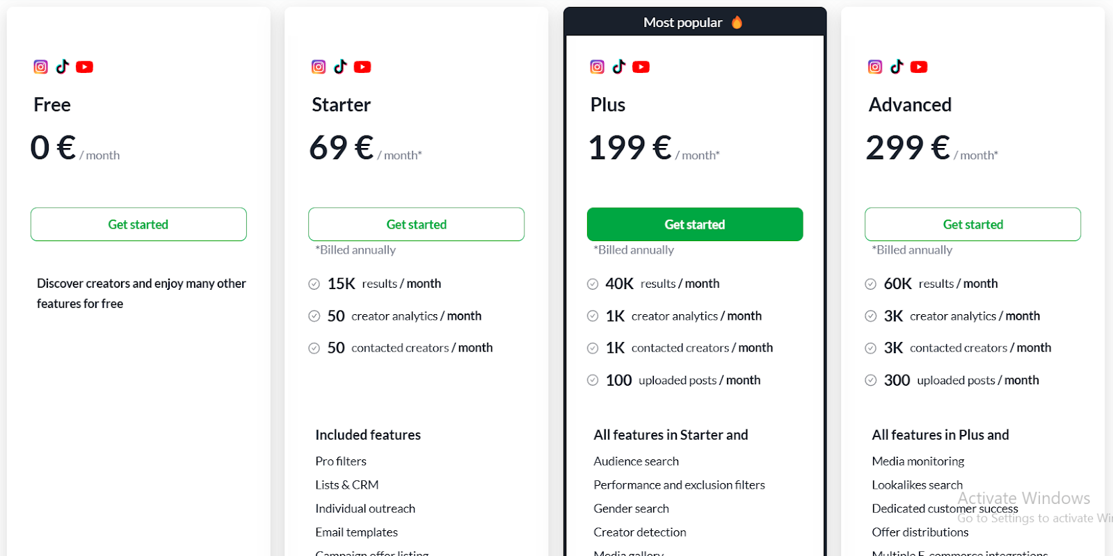 Heepsy pricing
