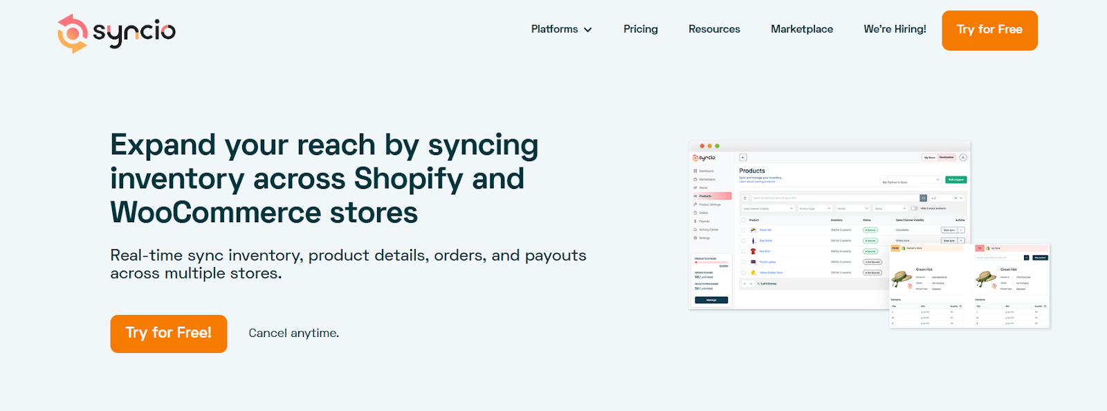 Dashboard view of Syncio multi channel inventory management software for eCommerce.

