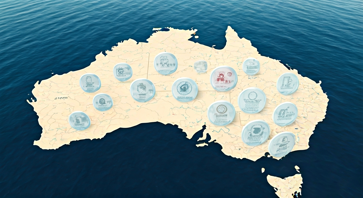 Trade license icons on Australia map