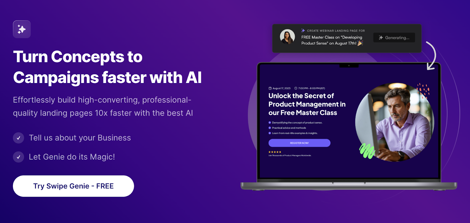 Image showing landing pages created using Swipe Genie