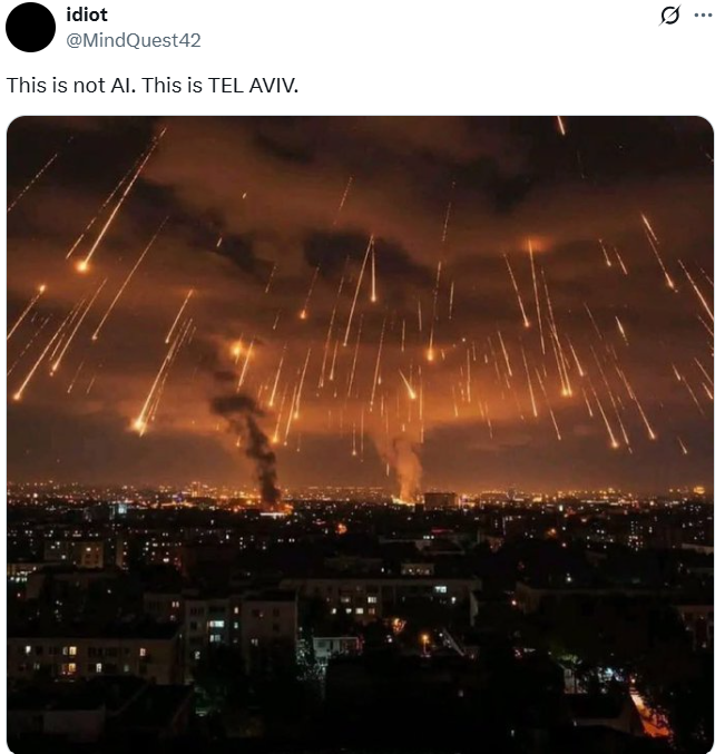 massive barrage of Iranian rockets striking Tel Aviv