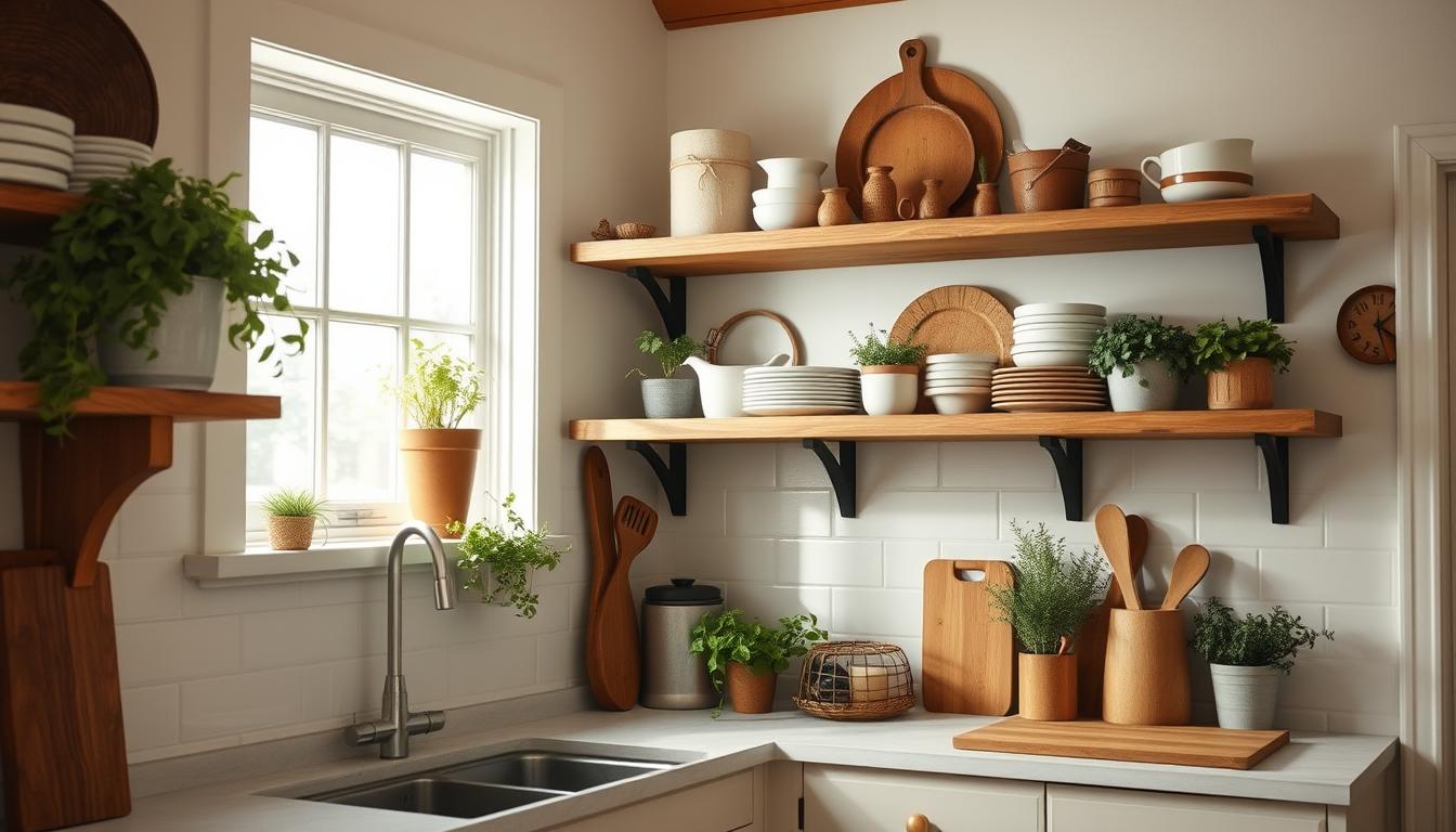 open shelving kitchen