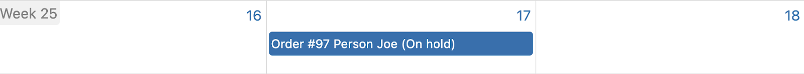 Rental row in simple mode for the Rental Products for WooCommerce extension showing the order number, the name of the customer, and the status of the order.