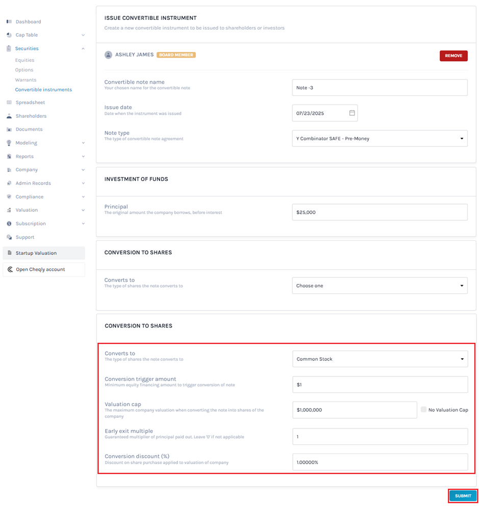 conversion to shares 