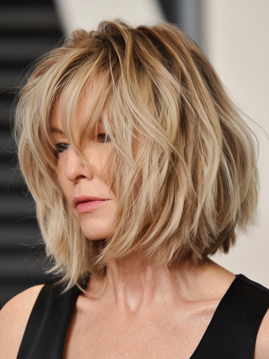 23. Messy Blonde Bob with Highlights for a Youthful Vibe