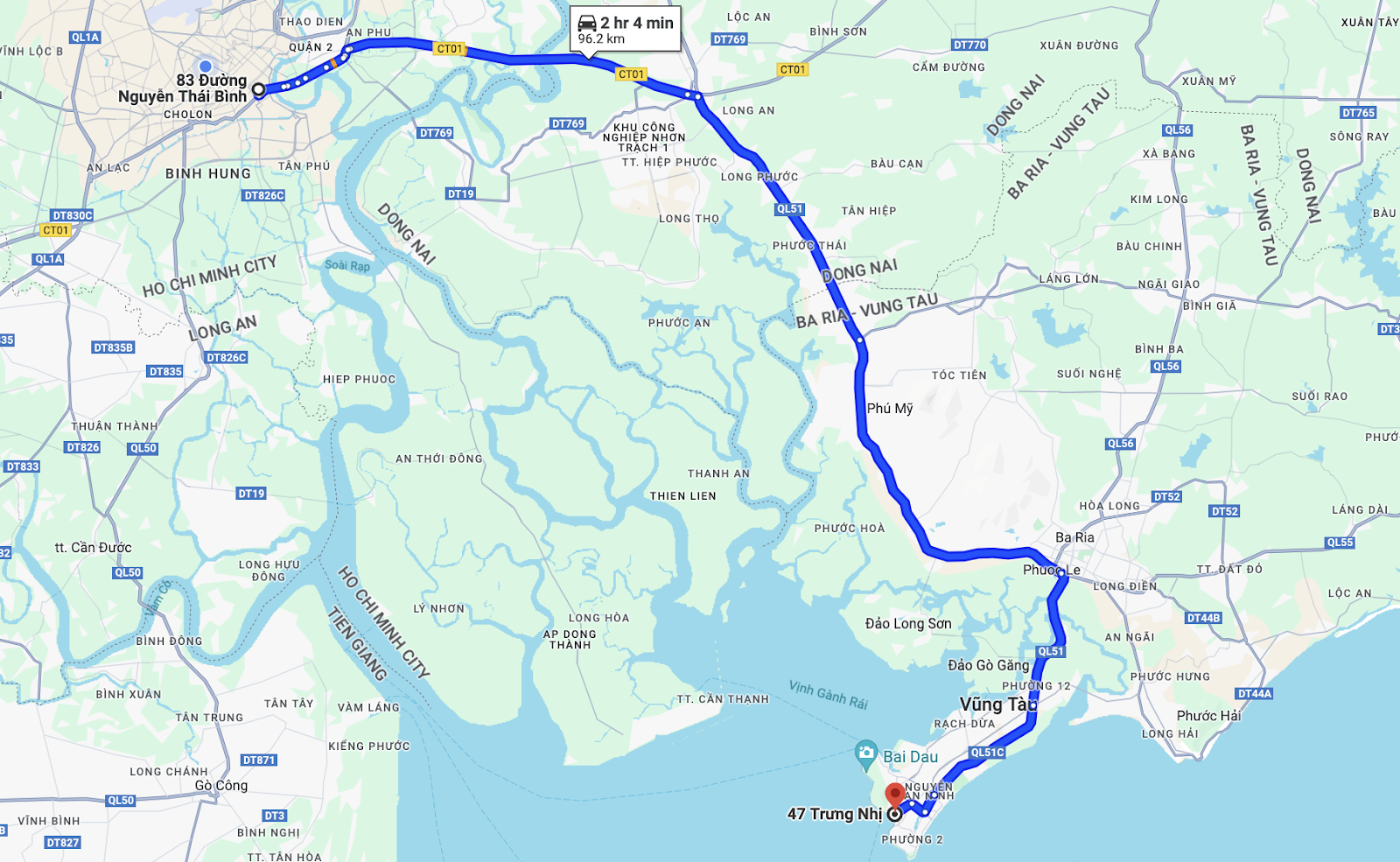 route of hoa mai bus from sai gon to vung tau