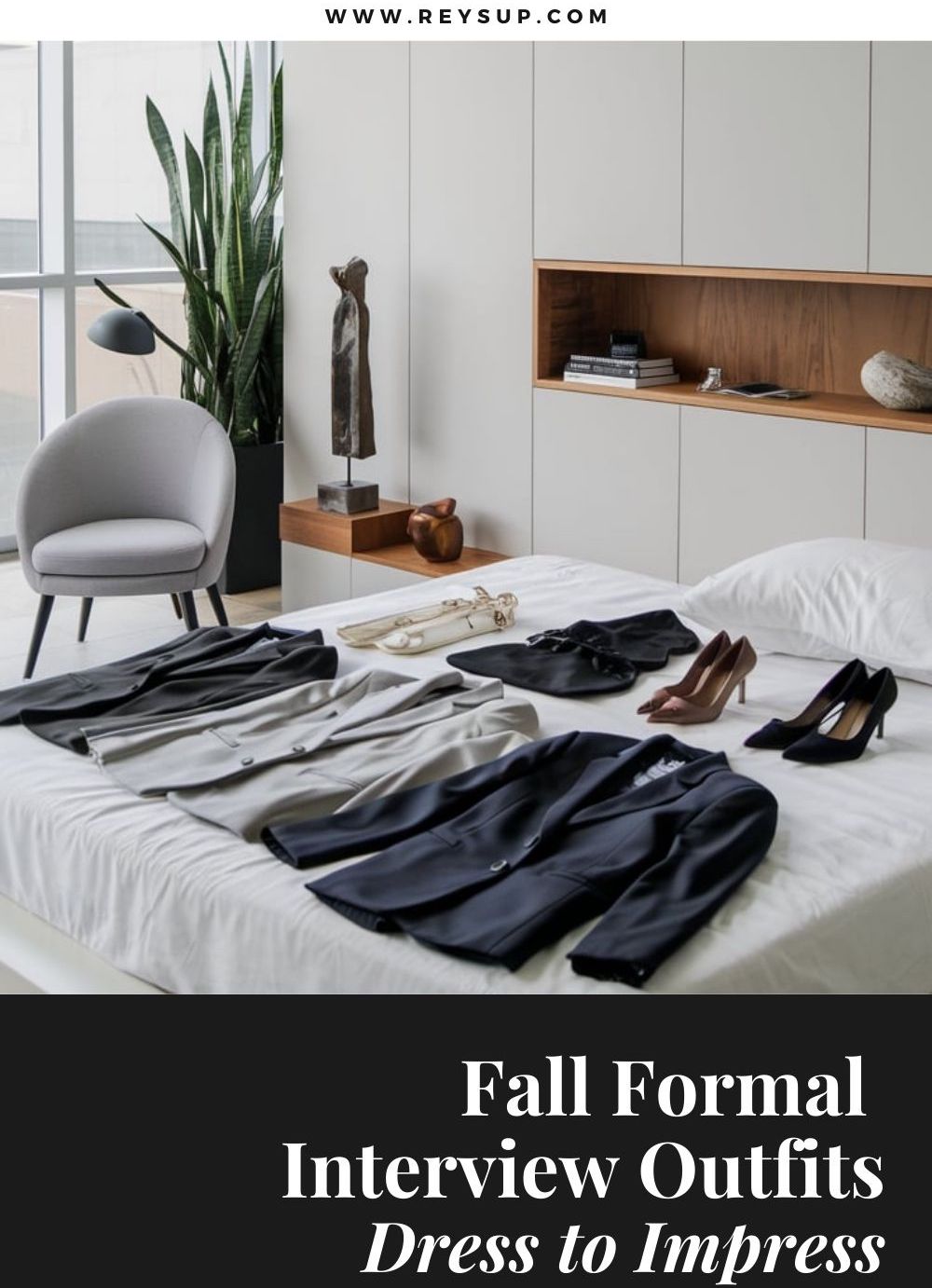 Fall Formal Interview Outfits laid out on a bed before interview day