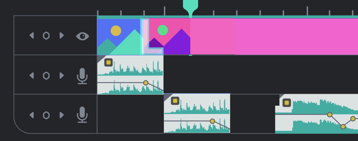 Illustration of an L-cut on the timeline, with an L placed over the cut for visibility.