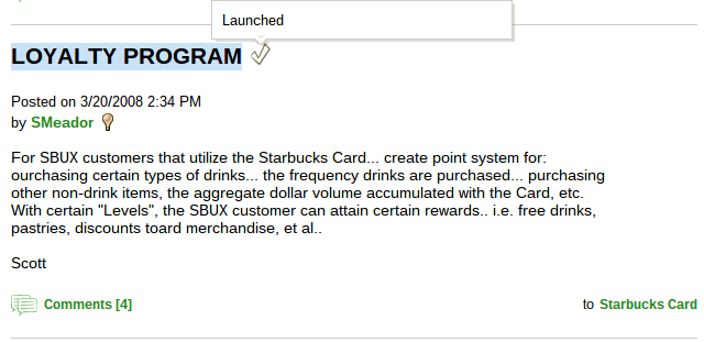 original forum suggestion for starbucks loyalty program.