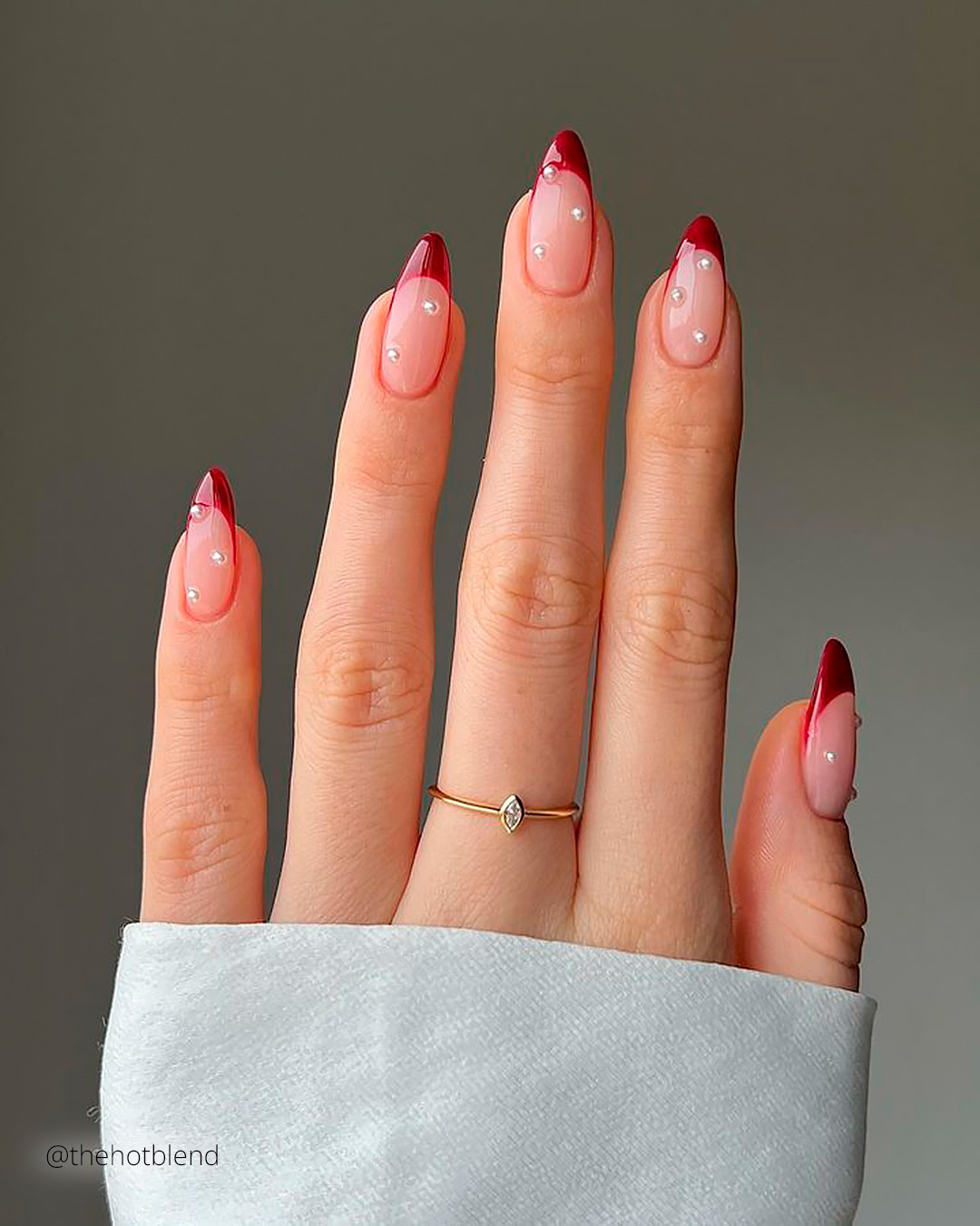 winter wedding nails french red tips pearls thehotblend