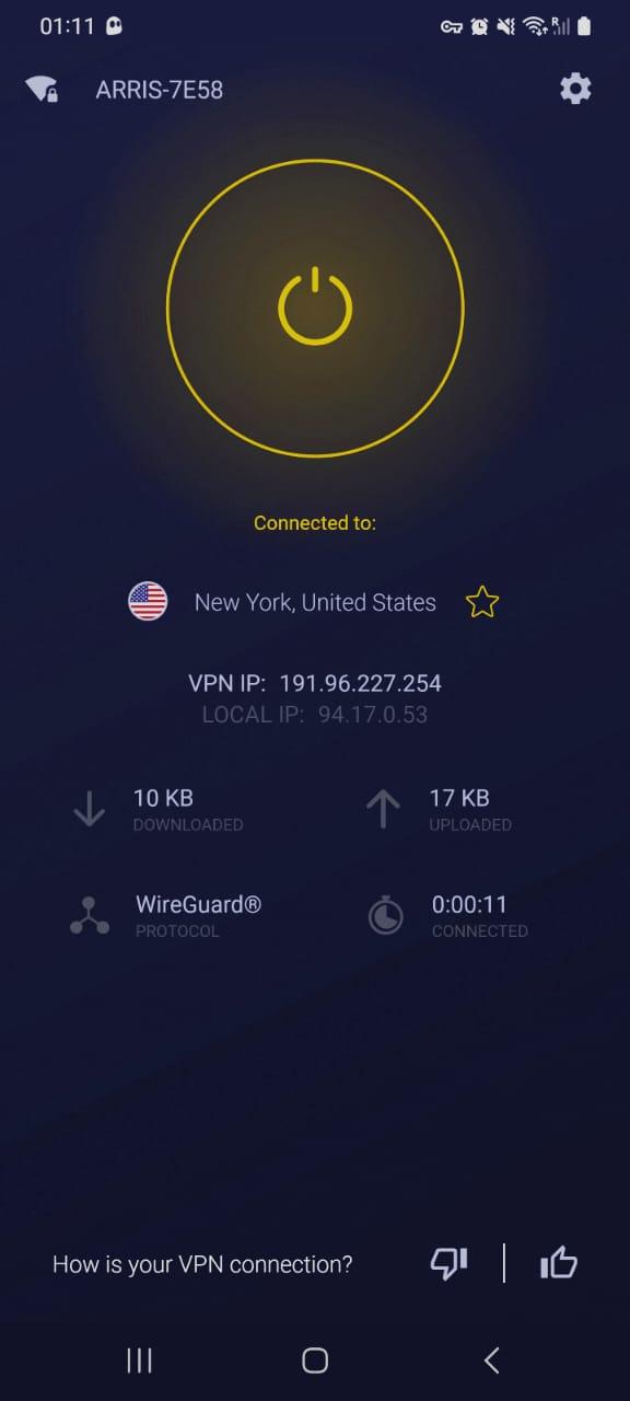 CyberGhost's Android VPN app connected
