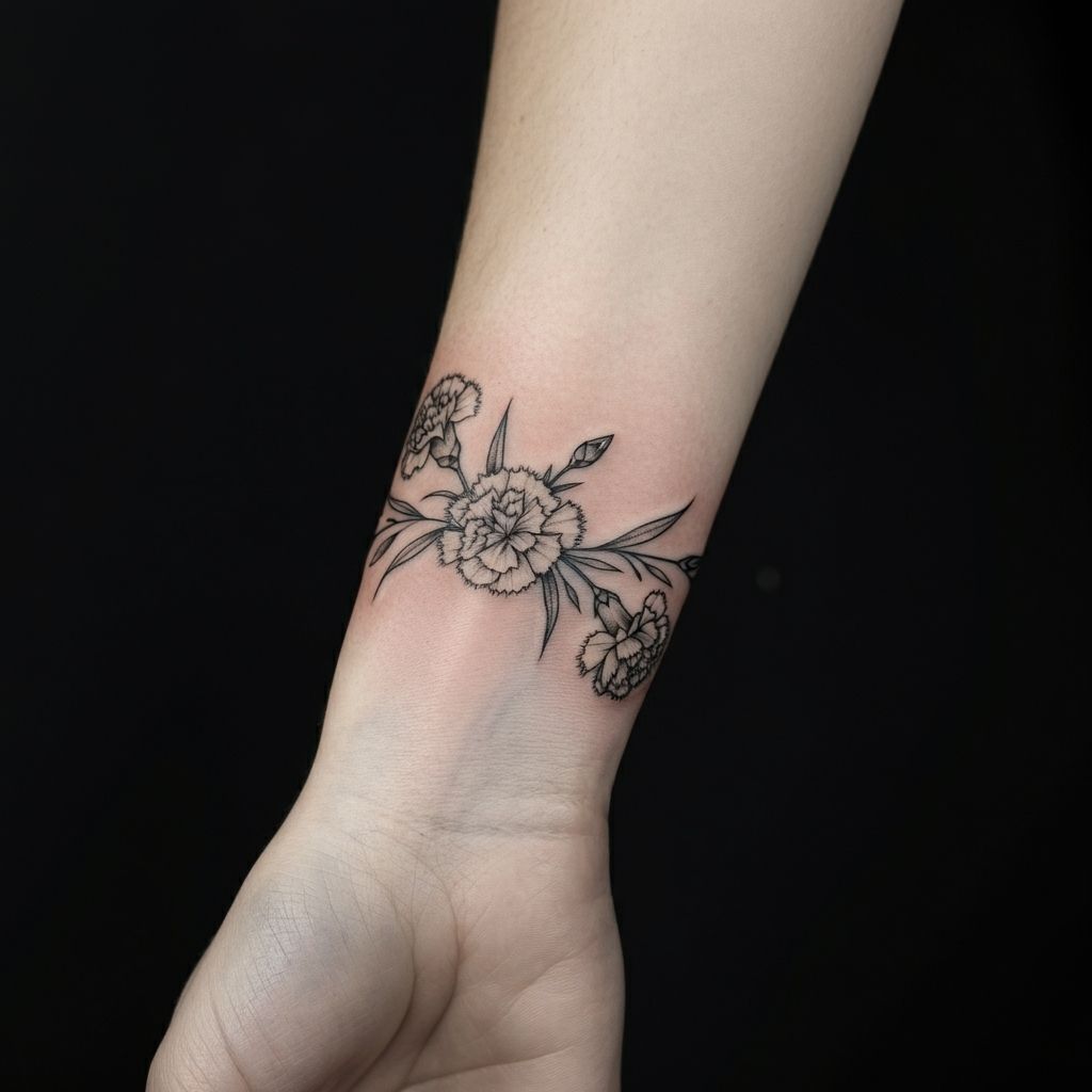 Carnation Wrist Band Tattoo