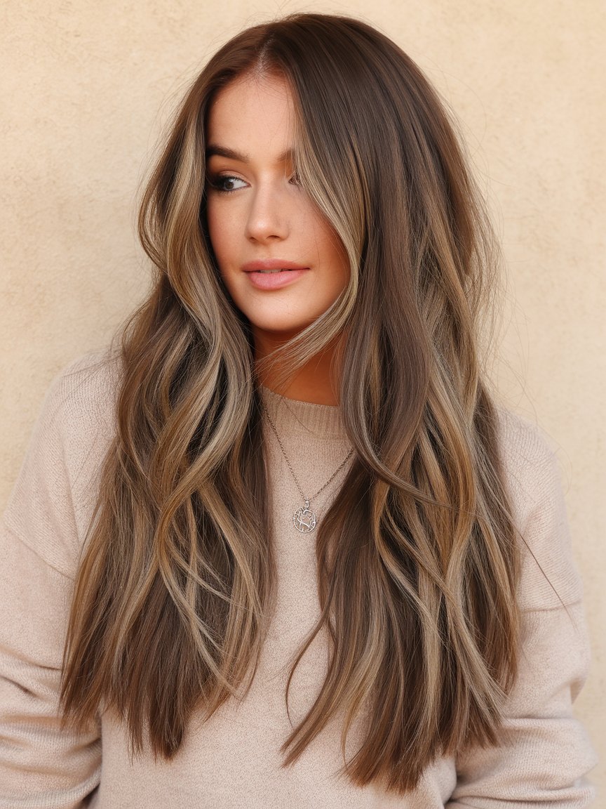 4. Long Brown Waves with Toffee Caramel Highlights