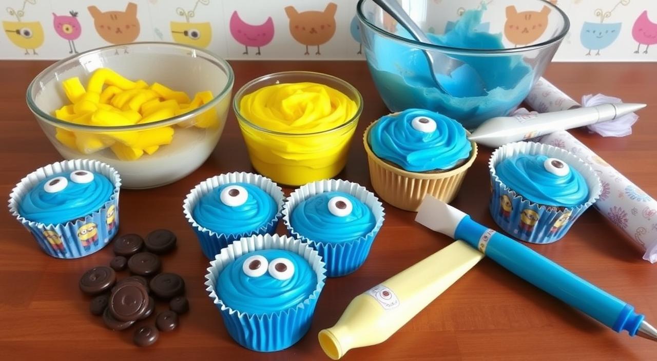 Minion cupcake ingredients and tools