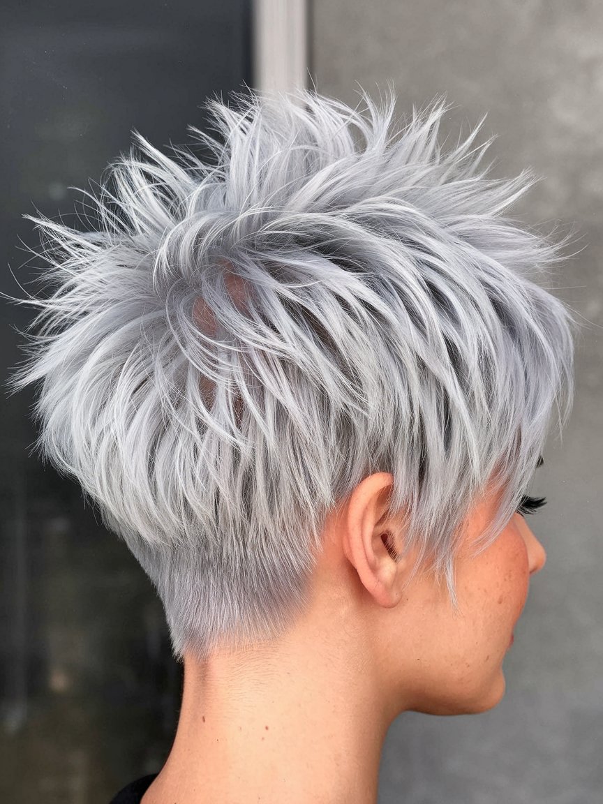 27. Spiky Silver Pixie for Fine Hair