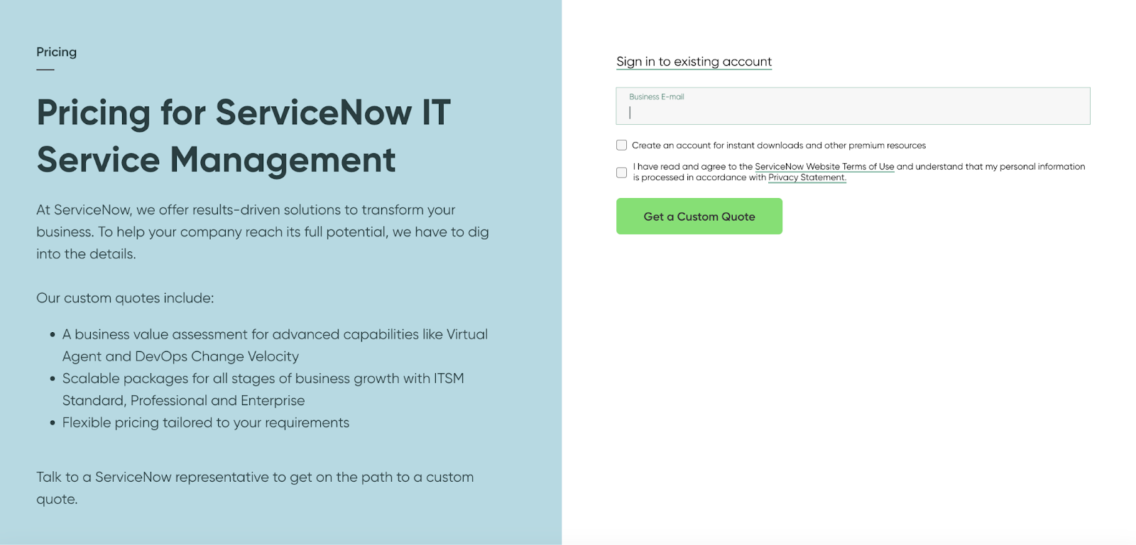 ServiceNow ITSM custom quotation