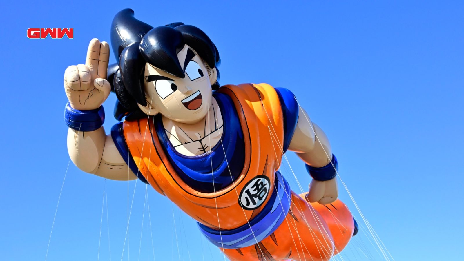 Large Goku balloon flying in Macy's Thanksgiving Day Parade.