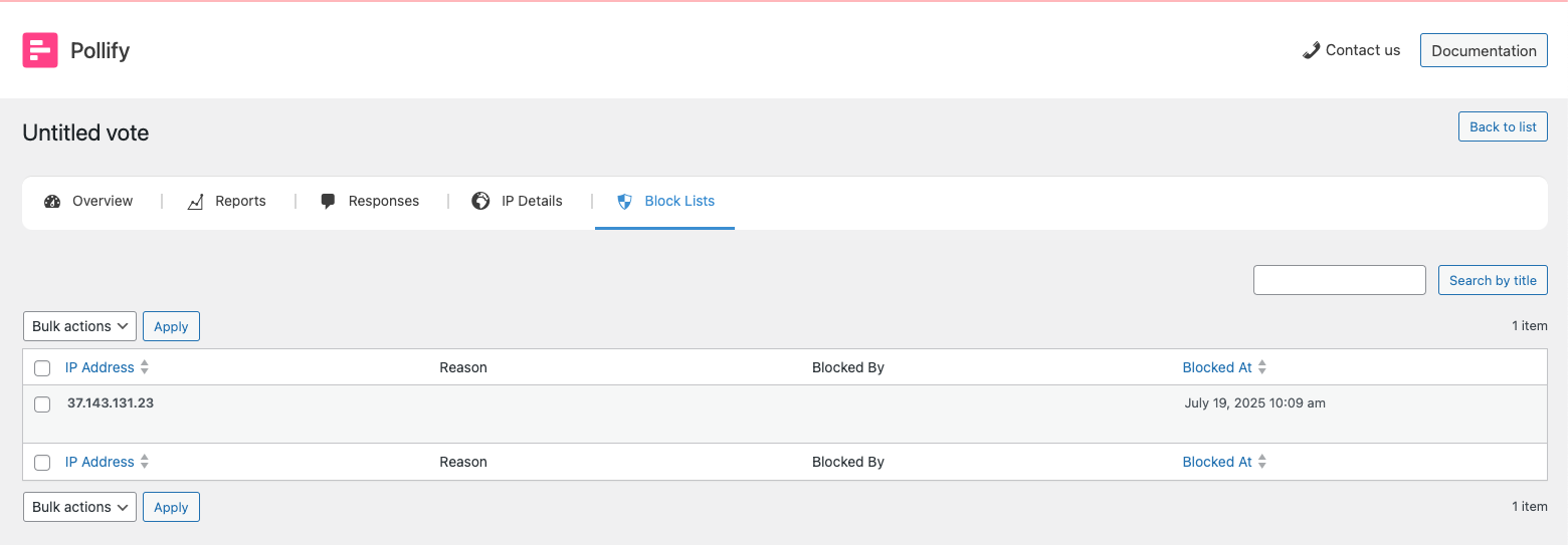 blocked IP lists in pollify settings
