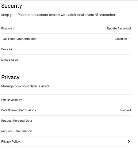 Robinhood Security and Privacy Features