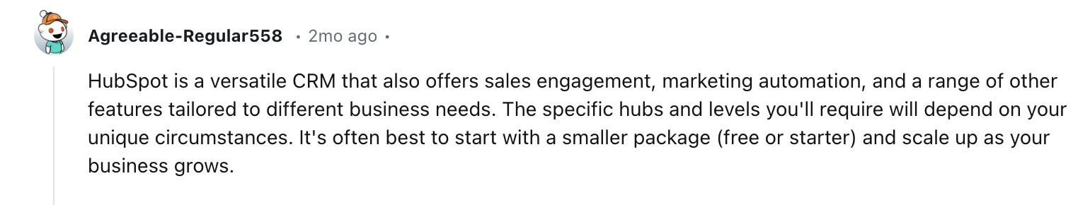 Reddit user’s review on HubSpot