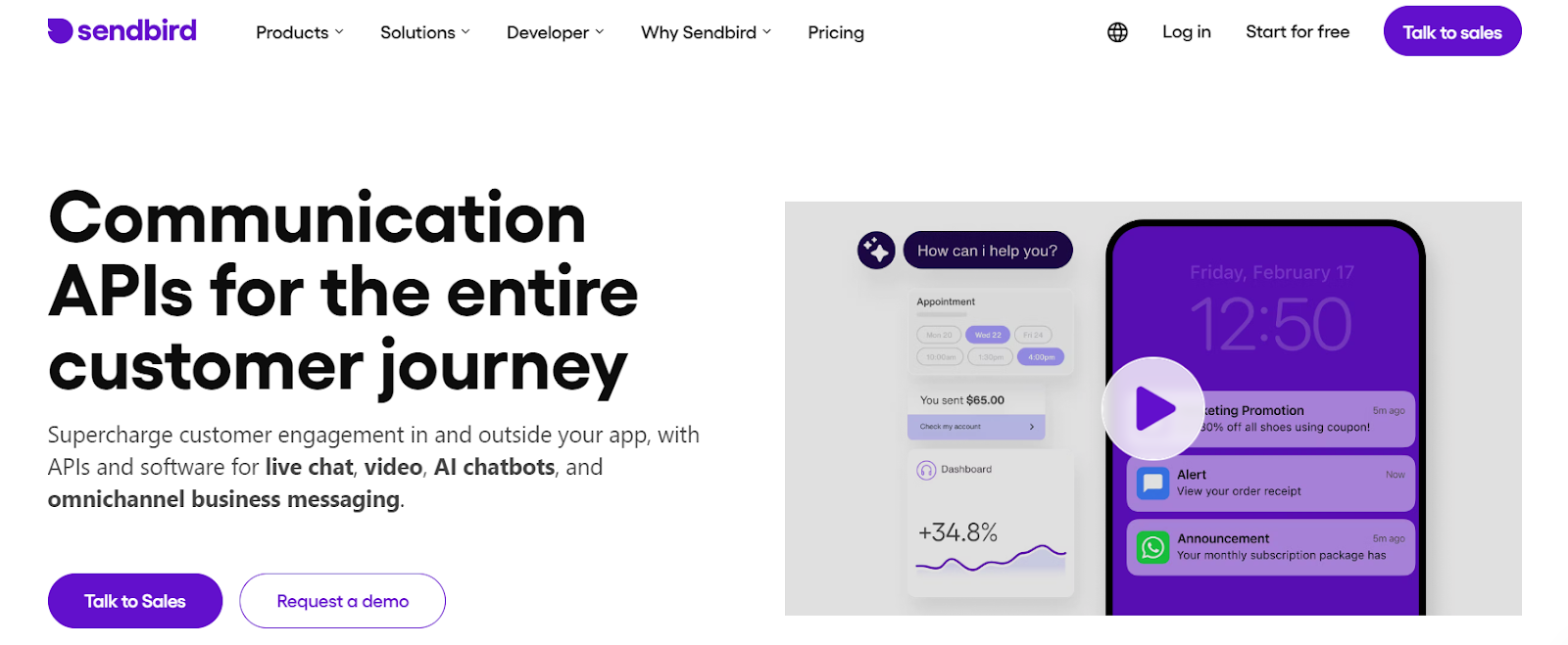 sendbird b2b landing page example