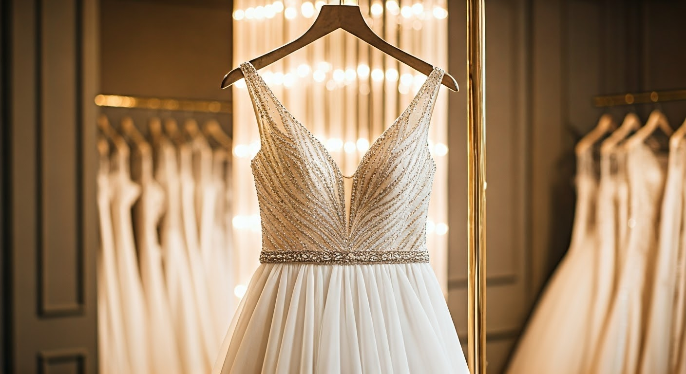 Elegant wedding dress in boutique