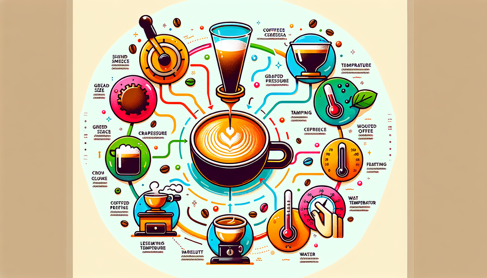 An illustration of various factors affecting coffee crema.