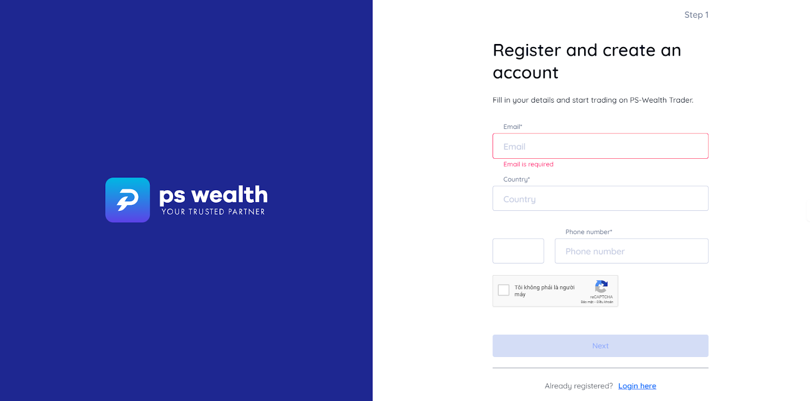 PS Wealth sign up