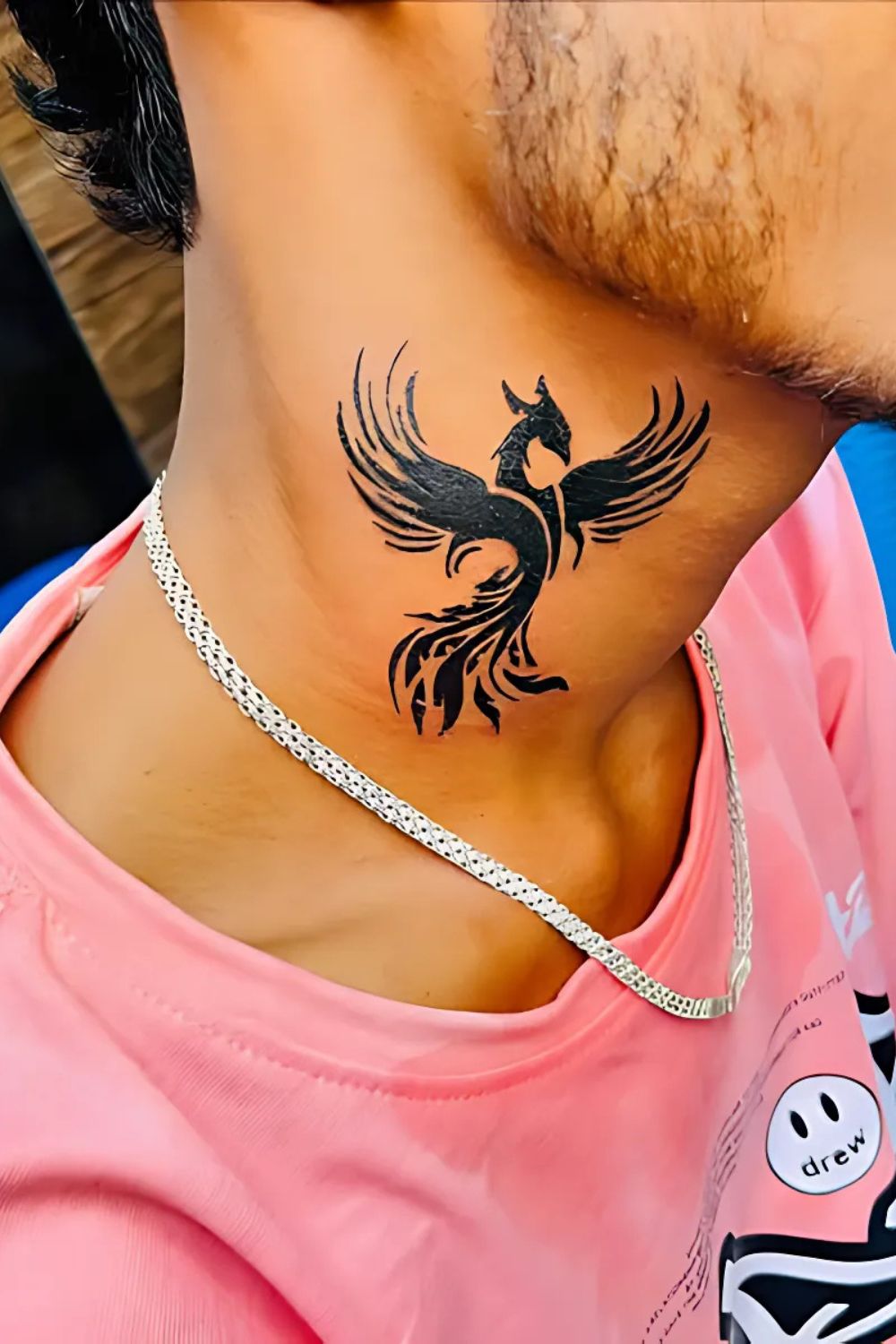 Powerful Phoenix Neck Tattoo