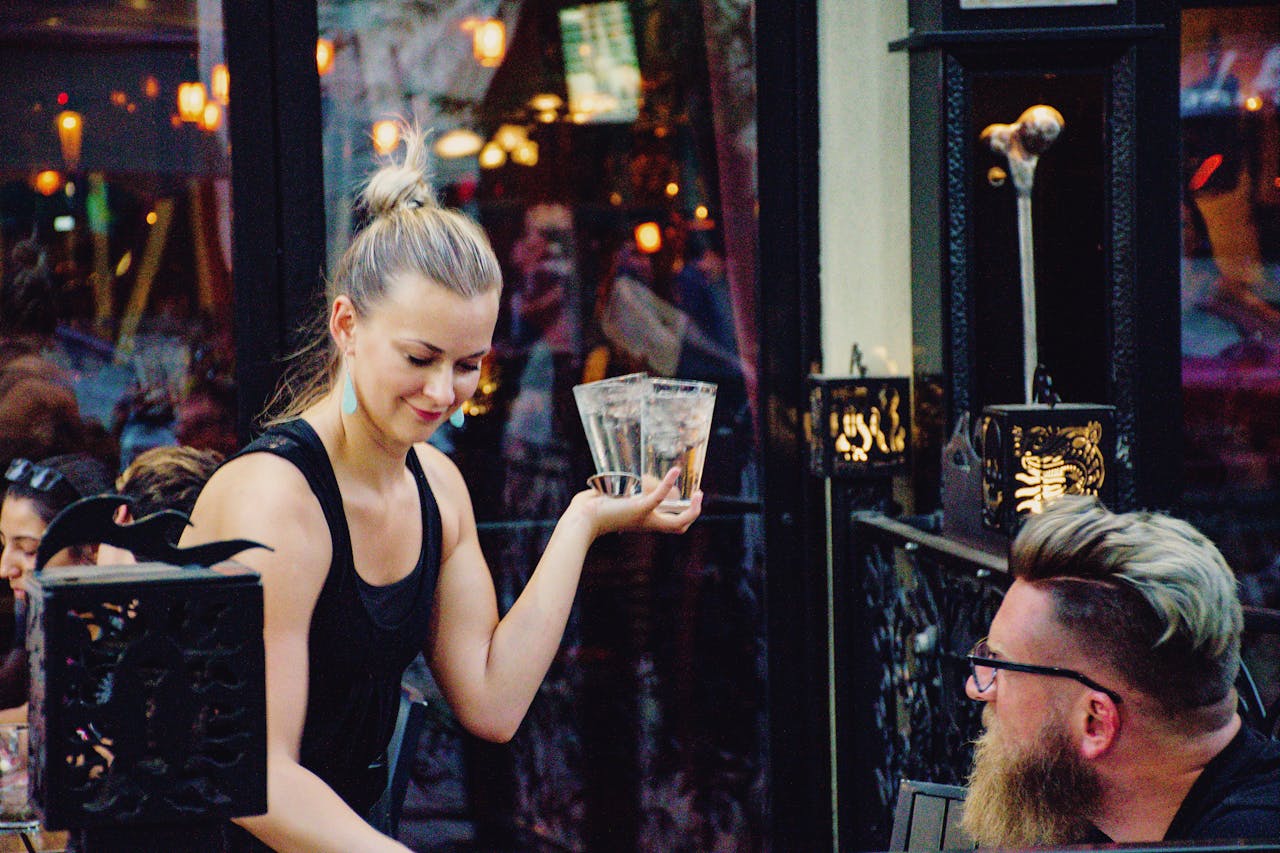 A woman serving to customer