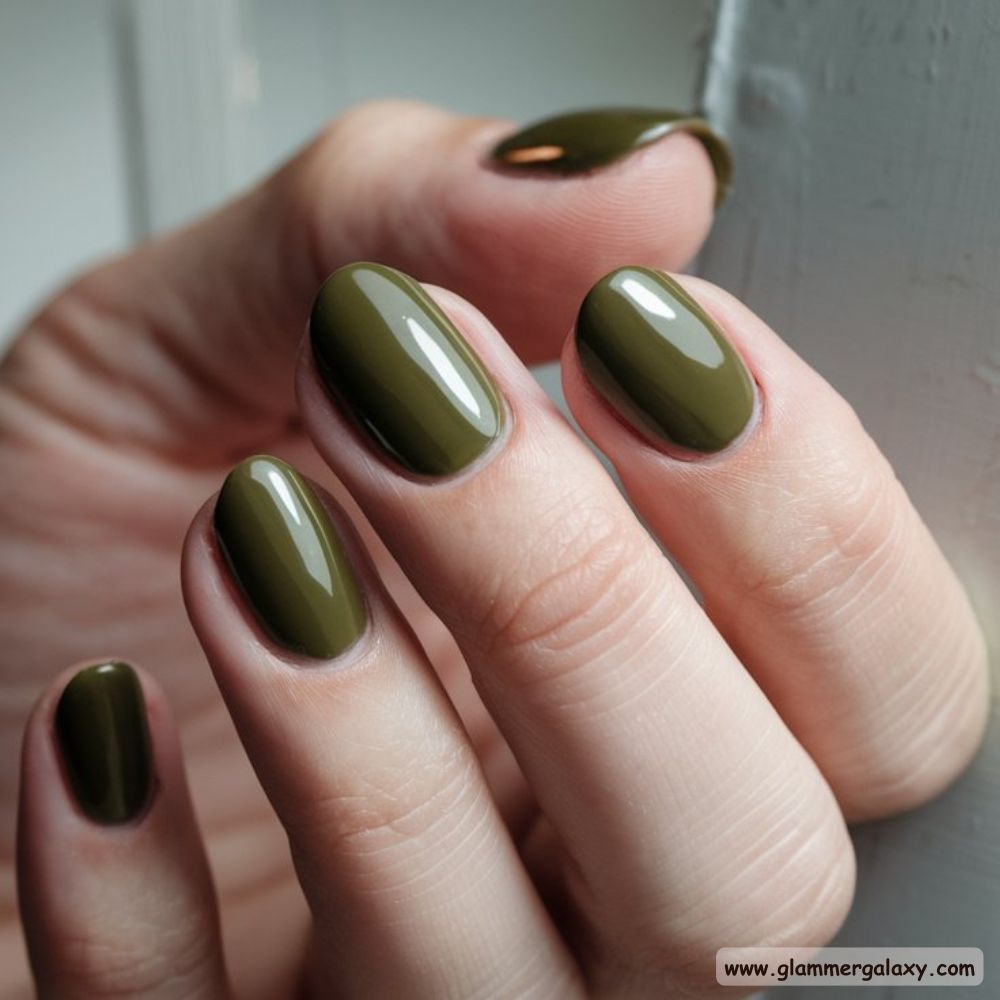 Olive green nails with Deep Olive for Rich, Bold Nails