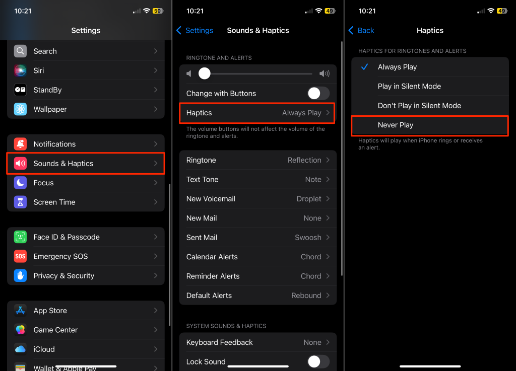 Steps to turn off haptics vibration for an iPhone's ringtone