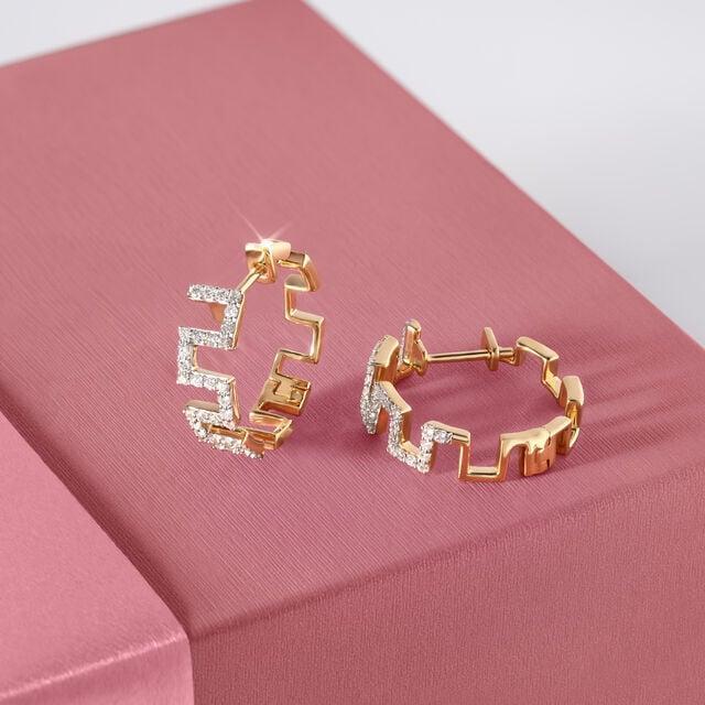 Geometric Bold Gold & Diamond Hoop Earrings,,hi-res image number null