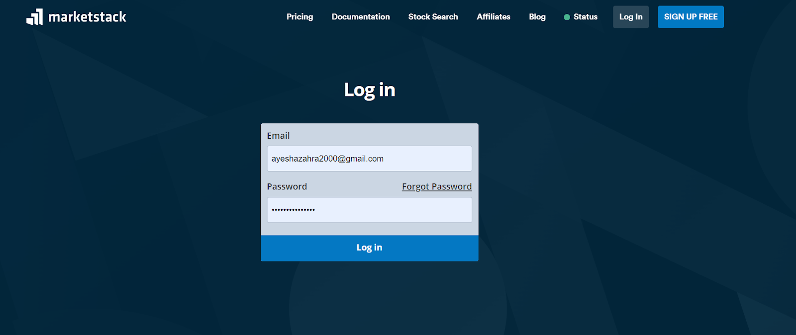 Log in to your stock market API in fintech