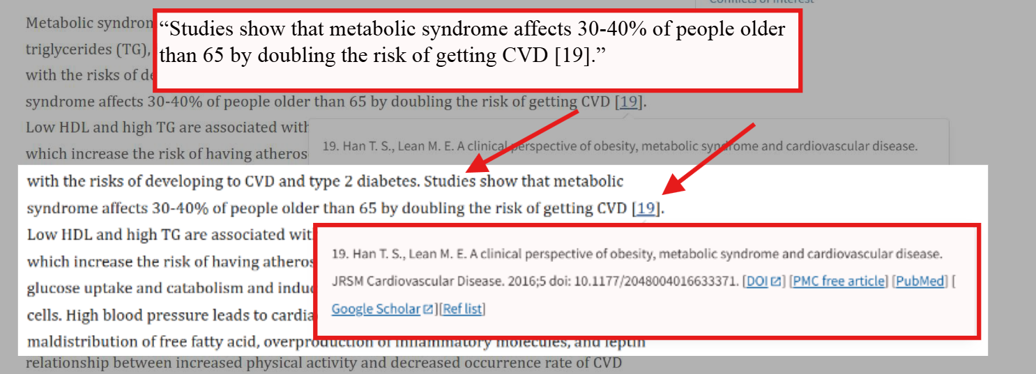 Citing specific information — scientific studies