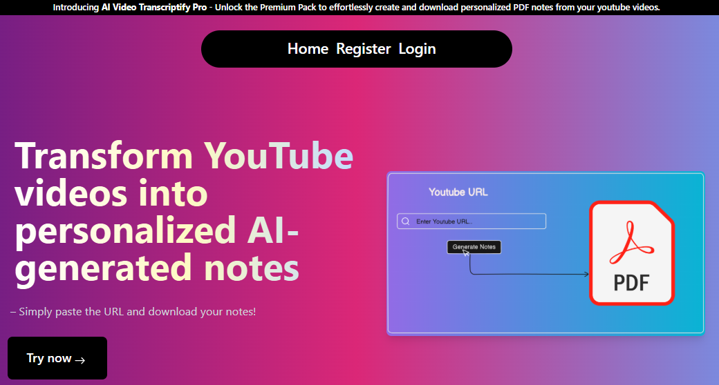 Best AI Tools in 2025 - Screenshot of Video Transcriptify