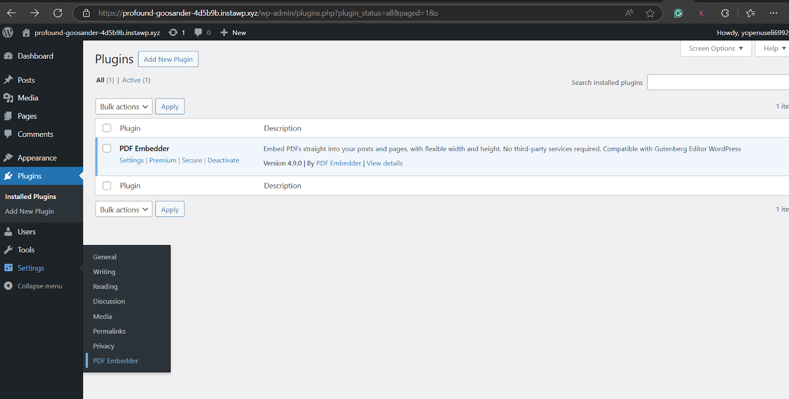 Navigate to Settings → PDF Embedder to embed PDF in WordPress 