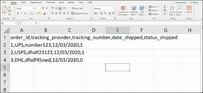 create csv file for bulk tracking