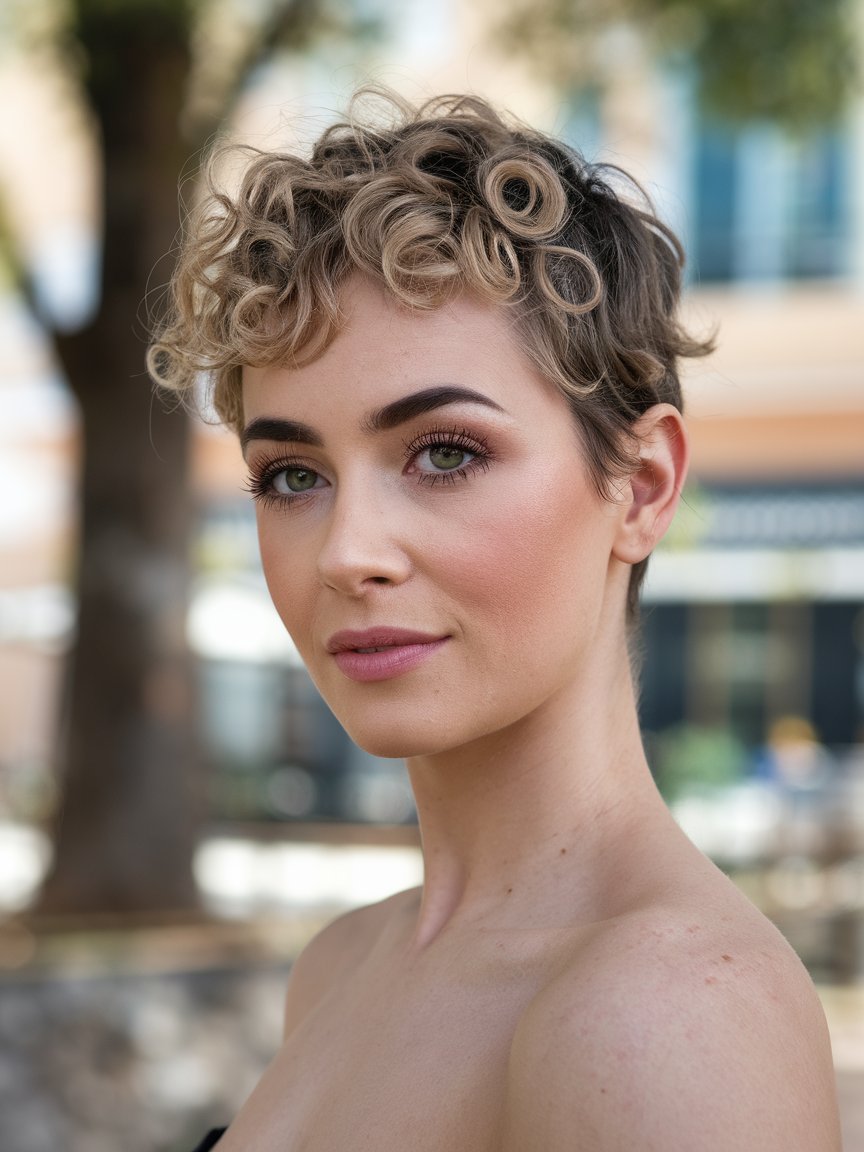 24. Curly Pixie With Tapered Neck